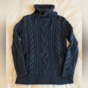 *LL Bean* Double L Cable Knit Funnel Neck Sweater, Navy Blue, Small, EUC!